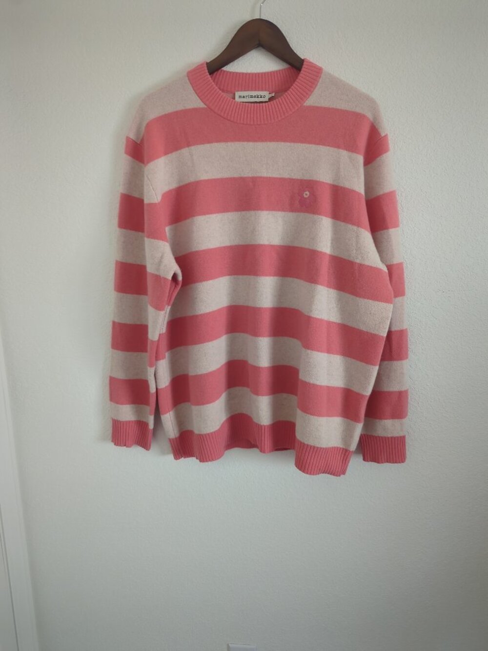 Marimekko Koju Maalis Sweater M Pink Cream Stripe 100% Wool Unikko Kioski